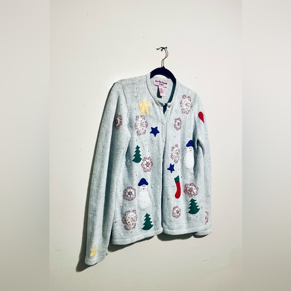 Star Blue Originals Pastel Blue Snowman Christmas Sweater Cardigan Crochet Knit - Picture 2 of 5